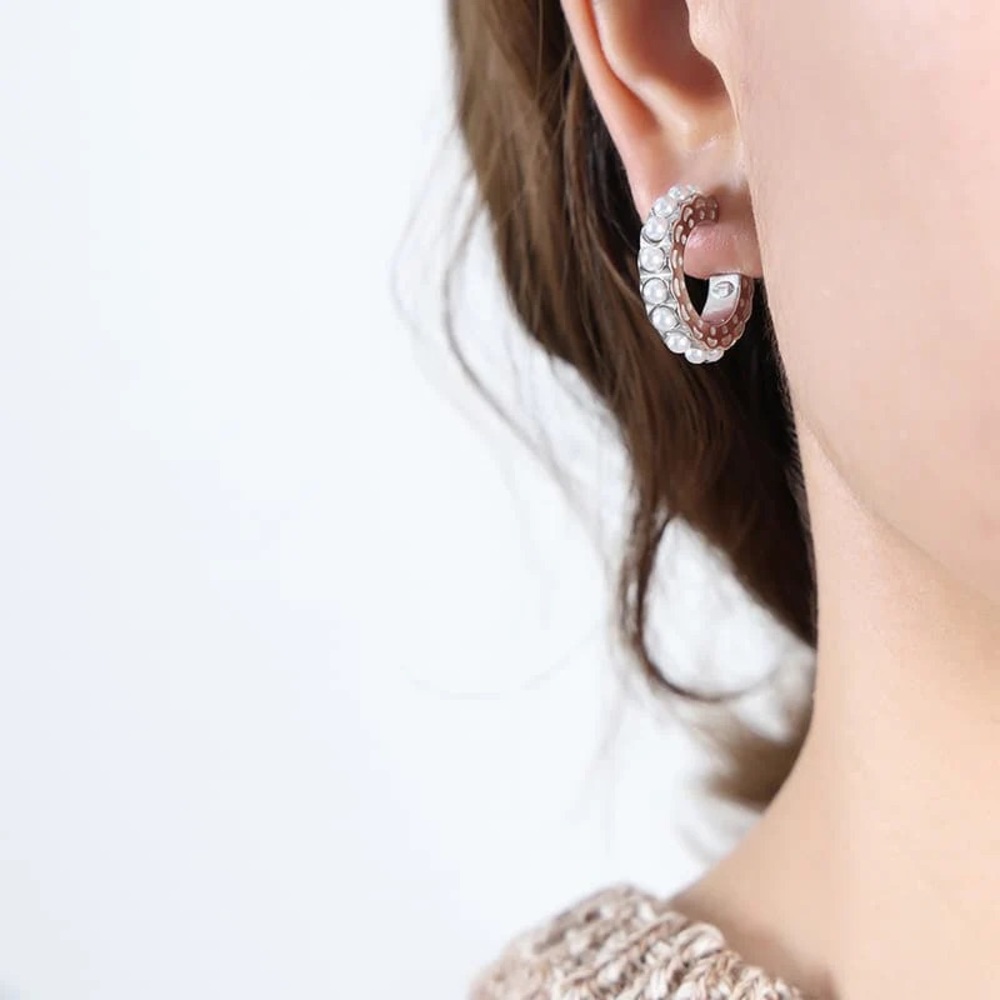 NEW💎Silver Pearl Hoop Earrings*Vintage Earrings